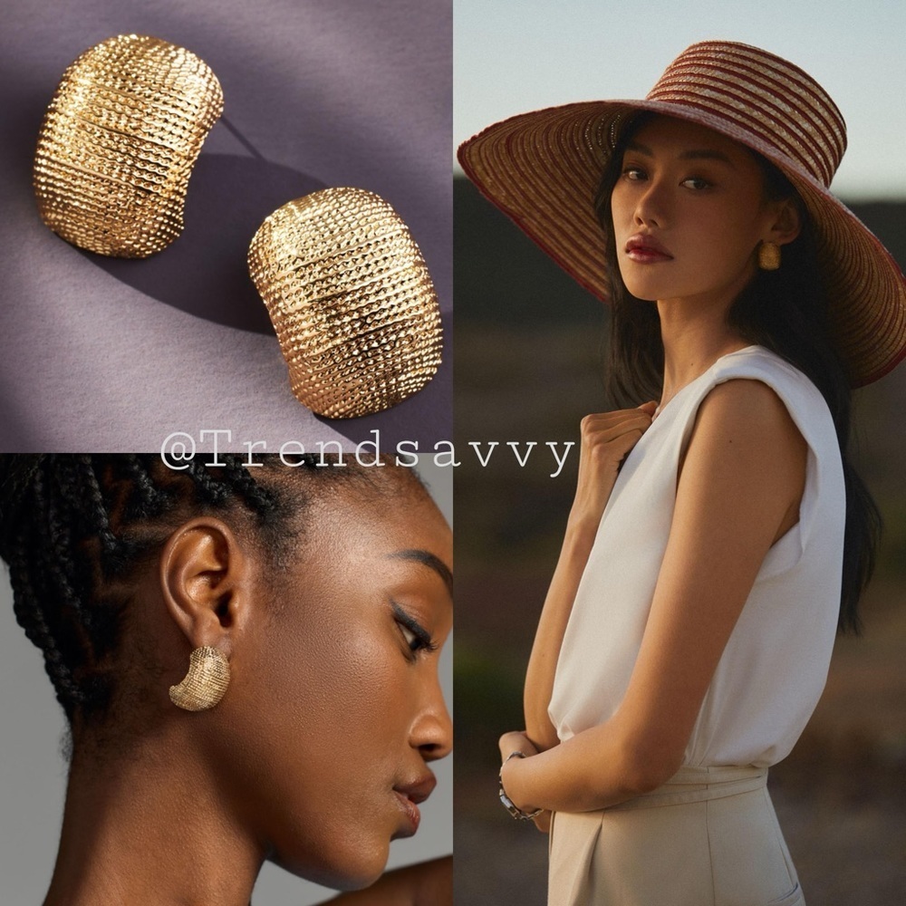 Anthropologie Textured Gold Statement Earrings Chunky Post Fashion Jewelry